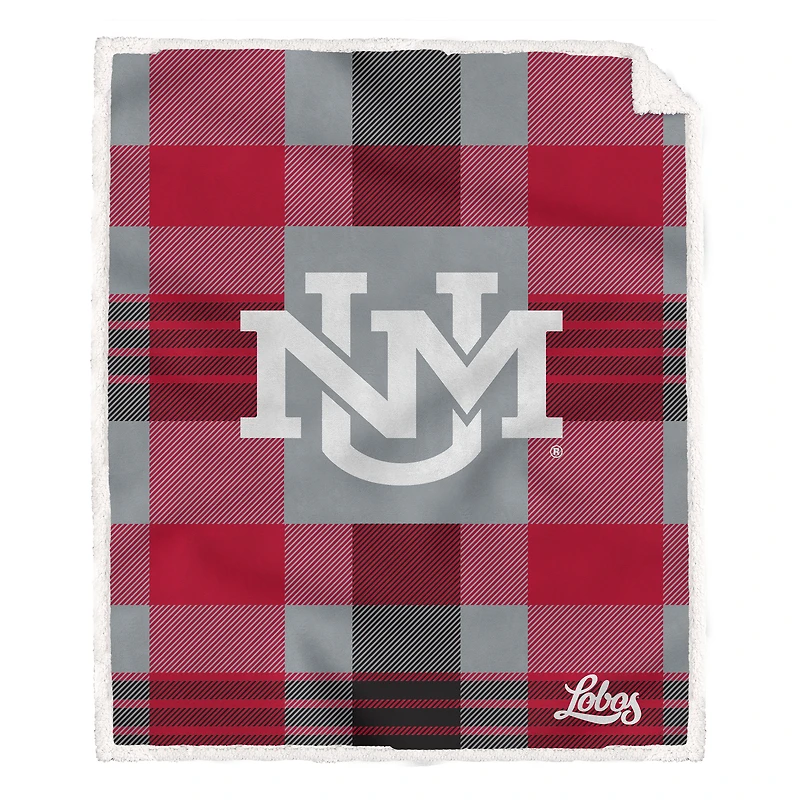 Pegasus New Mexico Lobos 60” x 70” Plaid Steel Ultra Cozy Sherpa Blanket