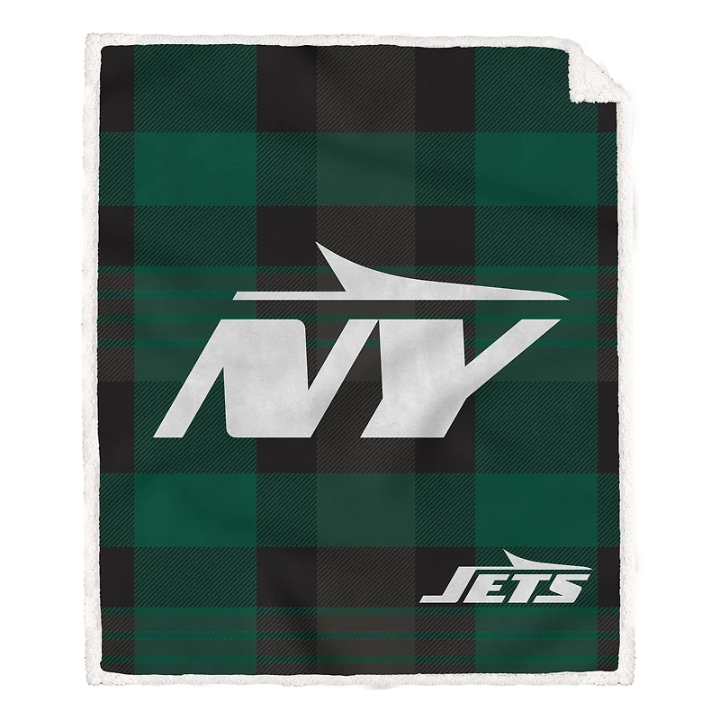 Pegasus New York Jets 60” x 70” Plaid Steel Ultra Cozy Sherpa Blanket