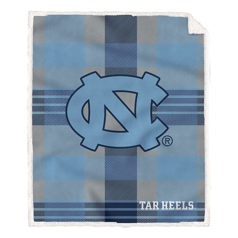 Pegasus North Carolina Tar Heels 60” x 70” Plaid Steel Ultra Cozy Sherpa Blanket