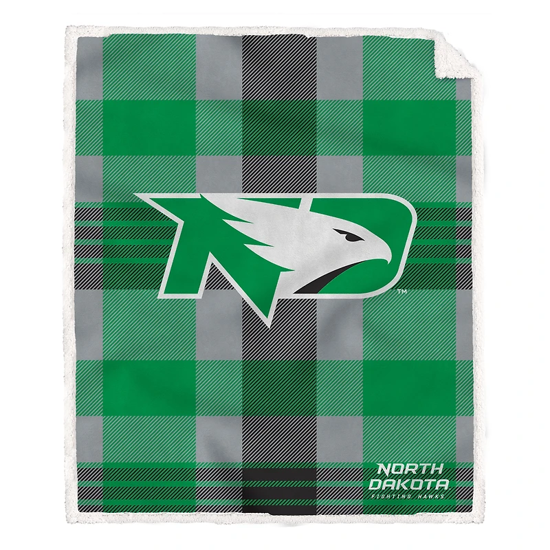 Pegasus North Dakota 60” x 70” Plaid Steel Ultra Cozy Sherpa Blanket