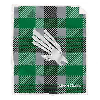 Pegasus North Texas Mean Green 60” x 70” Plaid Steel Ultra Cozy Sherpa Blanket