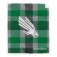 Pegasus North Texas Mean Green 60” x 70” Plaid Steel Ultra Cozy Sherpa Blanket