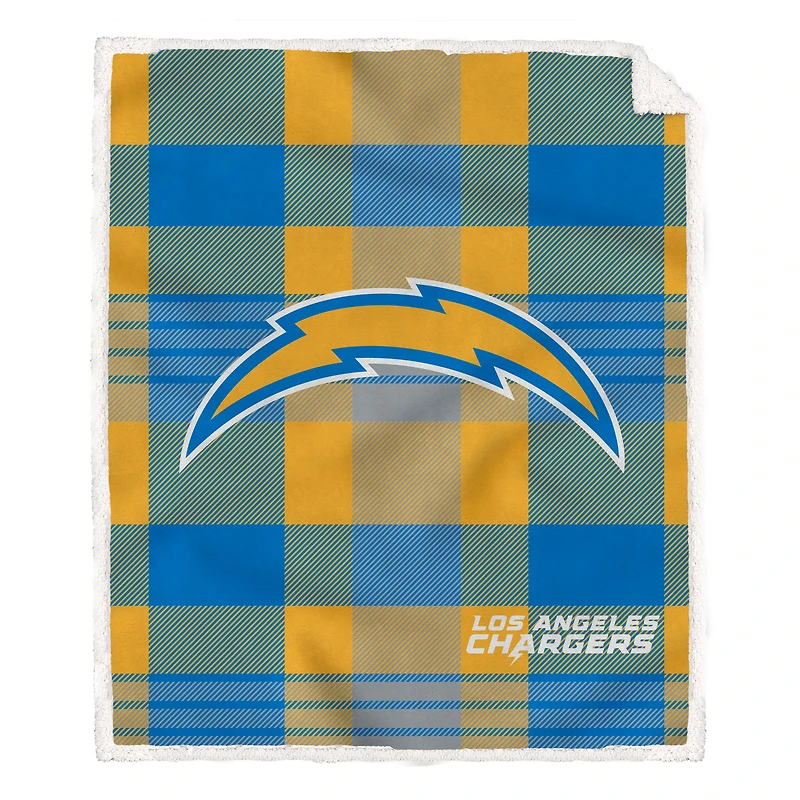 Pegasus Los Angeles Chargers 60” x 70” Plaid Steel Ultra Cozy Sherpa Blanket