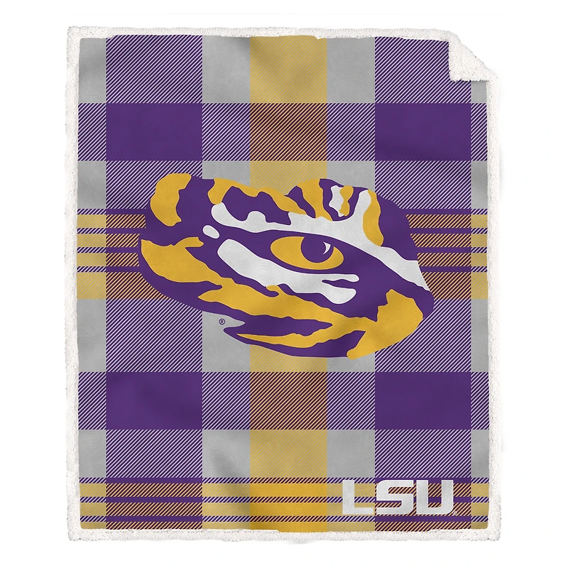 Pegasus LSU Tigers 60” x 70” Plaid Steel Ultra Cozy Sherpa Blanket