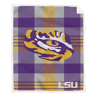Pegasus LSU Tigers 60” x 70” Plaid Steel Ultra Cozy Sherpa Blanket