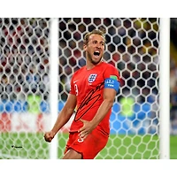 Harry Kane England National Team Autographed 8" x 10" Red Jersey Celebrating 6th Goal in 2018 FIFA World Cup Photograph