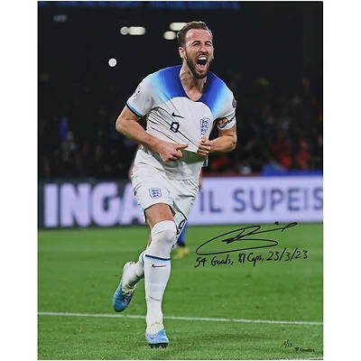 Harry Kane England National Team Autographed 16" x 20" White Jersey Celebrating 54th Goal Photograph with Multiple Inscriptions - Limited Edition of 23