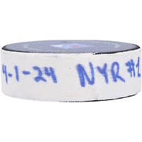 Kaapo Kakko New York Rangers Game-Used Goal Puck vs. Pittsburgh Penguins on April 1, 2024
