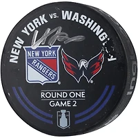 Adam Fox New York Rangers Autographed Practice-Used Warm-Up Puck from Game 2 of the First Round During the 2024 Stanley Cup Playoffs vs. Washington Capitals