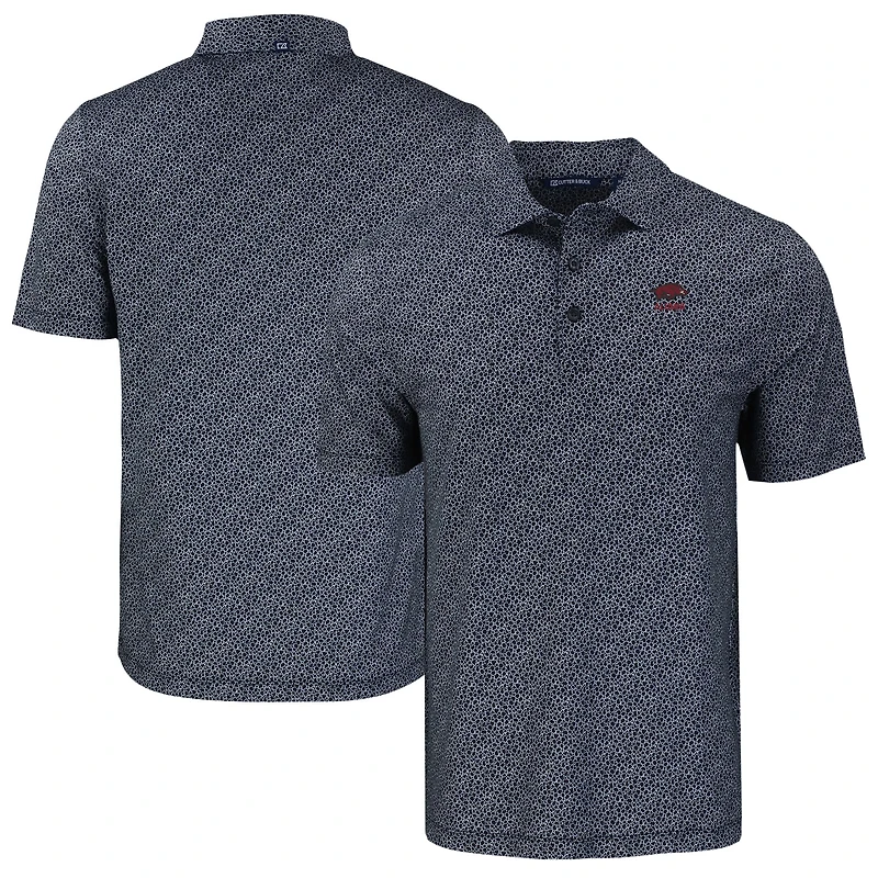 Men's Cutter & Buck Black Arkansas Razorbacks Pike Eco Pebble Print Stretch Recycled Polo