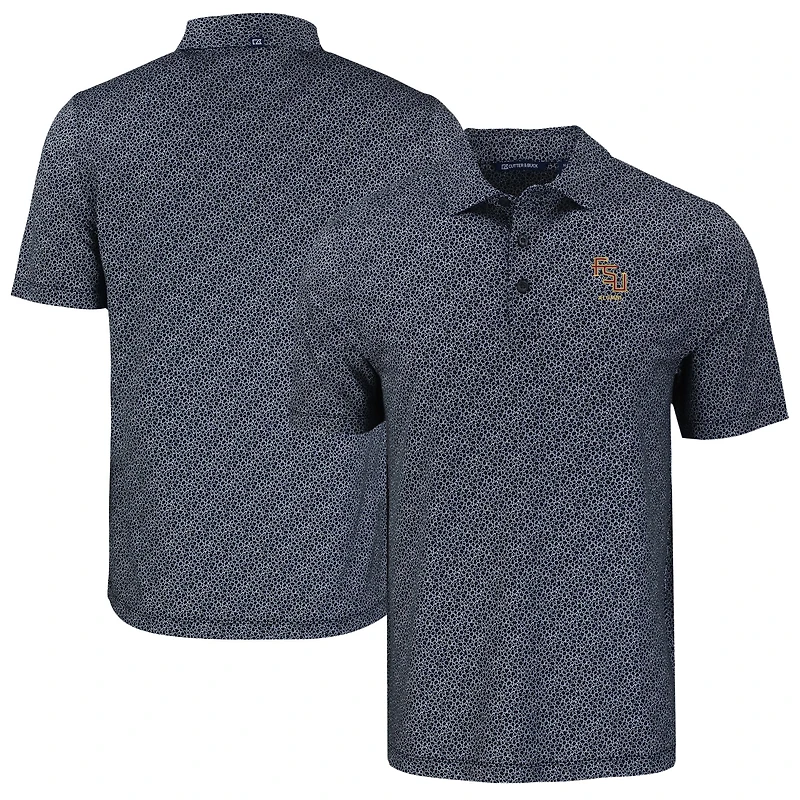 Men's Cutter & Buck Black Florida State Seminoles Pike Eco Pebble Print Stretch Recycled Polo