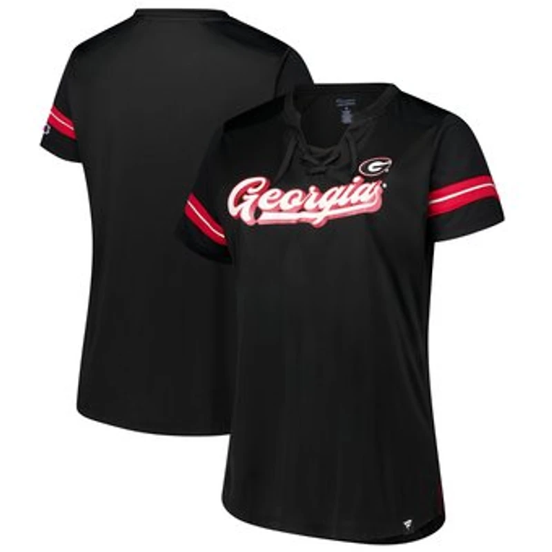 Women's Fanatics Black Georgia Bulldogs Plus Size Overtime Readiness Lace-Up T-Shirt