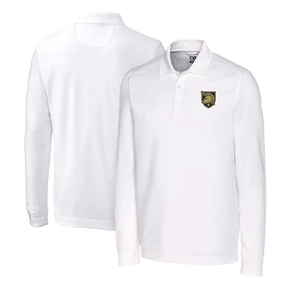 Men's Cutter & Buck White Army Black Knights Advantage Tri-Blend Pique Long Sleeve DryTec Polo