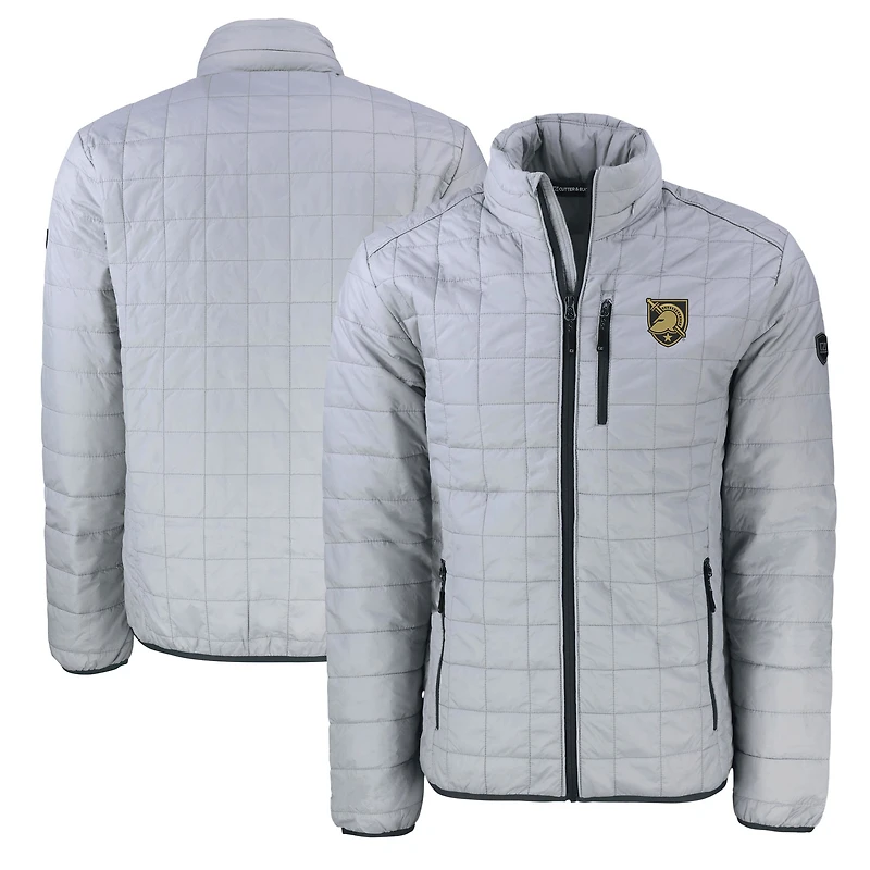Men's Cutter & Buck Gray Army Black Knights Rainier PrimaLoft Eco Insulated Full-Zip Puffer Jacket