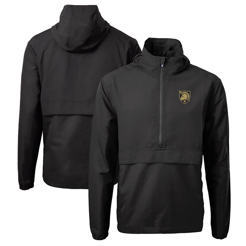 Men's Cutter & Buck Black Army Black Knights Charter Eco Recycled Half-Zip Anorak Jacket
