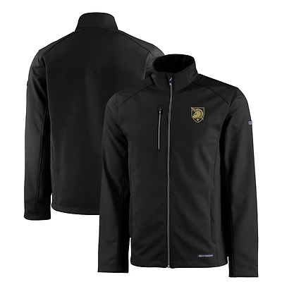 Men's Cutter & Buck Black Army Black Knights Evoke Eco Softshell Recycled Full-Zip Jacket
