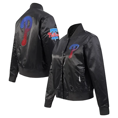 Women's Pro Standard Black Philadelphia Phillies Rhinestone Satin Full-Snap Jacket