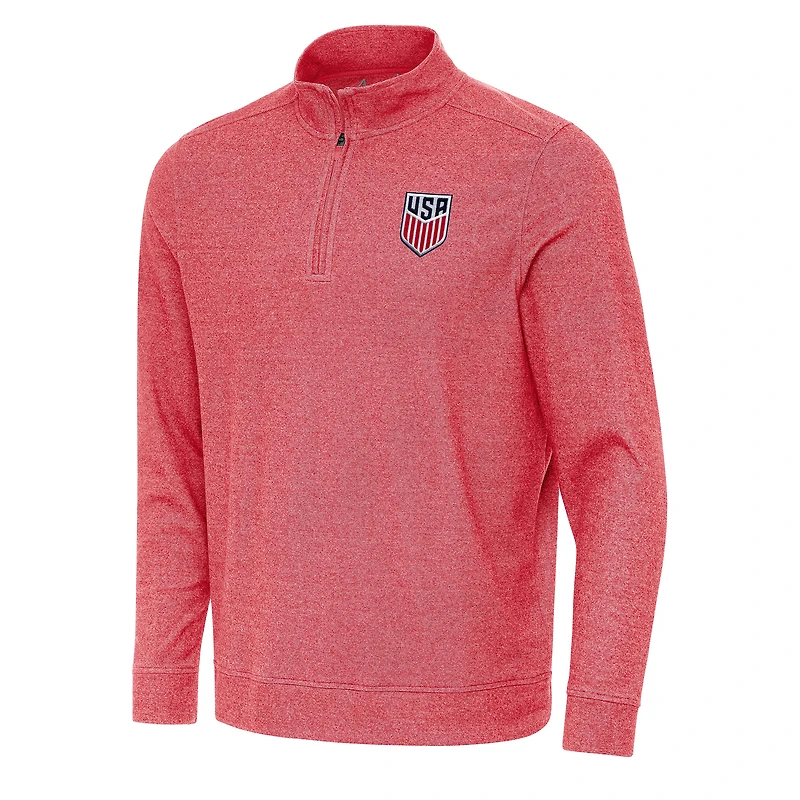 Men's Antigua Heather Red USMNT Subtle Quarter-Zip Top