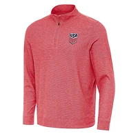 Men's Antigua Heather Red USMNT Subtle Quarter-Zip Top