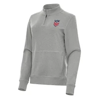 Women's Antigua Heather Gray USMNT Crush Quarter-Zip Top
