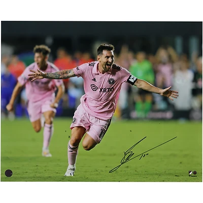 Lionel Messi Inter Miami CF Autographed 16" x 20" Pink Jersey Celebrating Photograph - Icons
