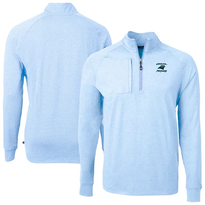 Men's Cutter & Buck Heather Light Blue Carolina Panthers Adapt Eco Knit Raglan Quarter-Zip Top