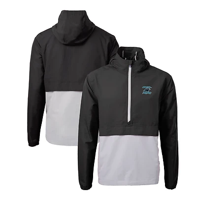 Men's Cutter & Buck Black/Gray Carolina Panthers Charter Eco Recycled Half-Zip Anorak Jacket