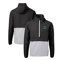 Men's Cutter & Buck Black/Gray Carolina Panthers Charter Eco Recycled Half-Zip Anorak Jacket