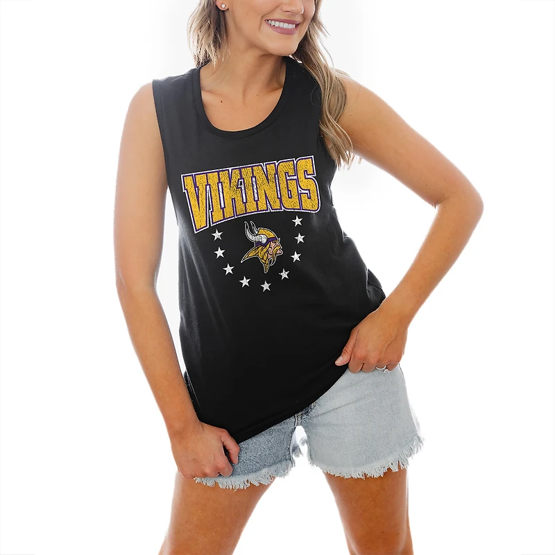 Women's Gameday Couture Black Minnesota Vikings Baby You're A Star Racerback Scoop Neck Tapered Tank Top