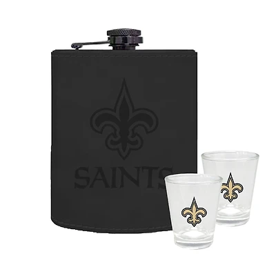 The Memory Company New Orleans Saints Three-Pack 8oz. Leather Flask & 2oz. Shot Glass Set