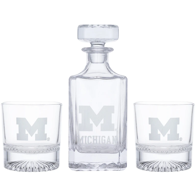 Michigan Wolverines Three-Piece Decanter & Rocks Glasses Set