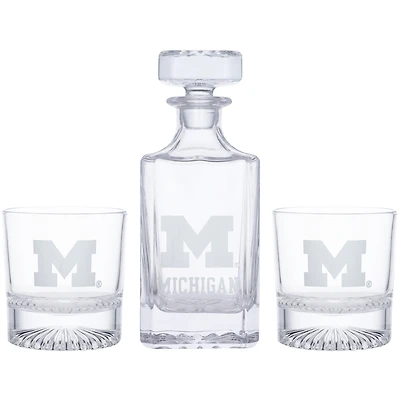 Michigan Wolverines Three-Piece Decanter & Rocks Glasses Set