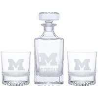 Michigan Wolverines Three-Piece Decanter & Rocks Glasses Set