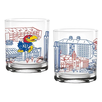 Kansas Jayhawks Two-Pack 14oz. Campus Line Art Glass