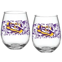 LSU Tigers Two-Pack 15oz. Floral Stemless Glass Set