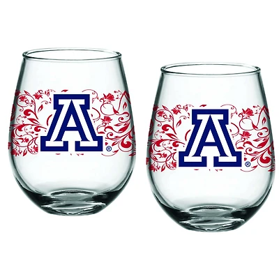 Arizona Wildcats Two-Pack 15oz. Floral Stemless Glass Set