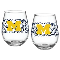 Michigan Wolverines Two-Pack 15oz. Floral Stemless Glass Set