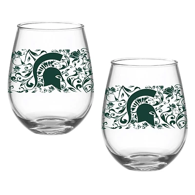 Michigan State Spartans Two-Pack 15oz. Floral Stemless Glass Set