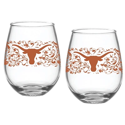 Texas Longhorns Two-Pack 15oz. Floral Stemless Glass Set