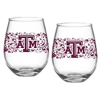 Texas A&M Aggies Two-Pack 15oz. Floral Stemless Glass Set