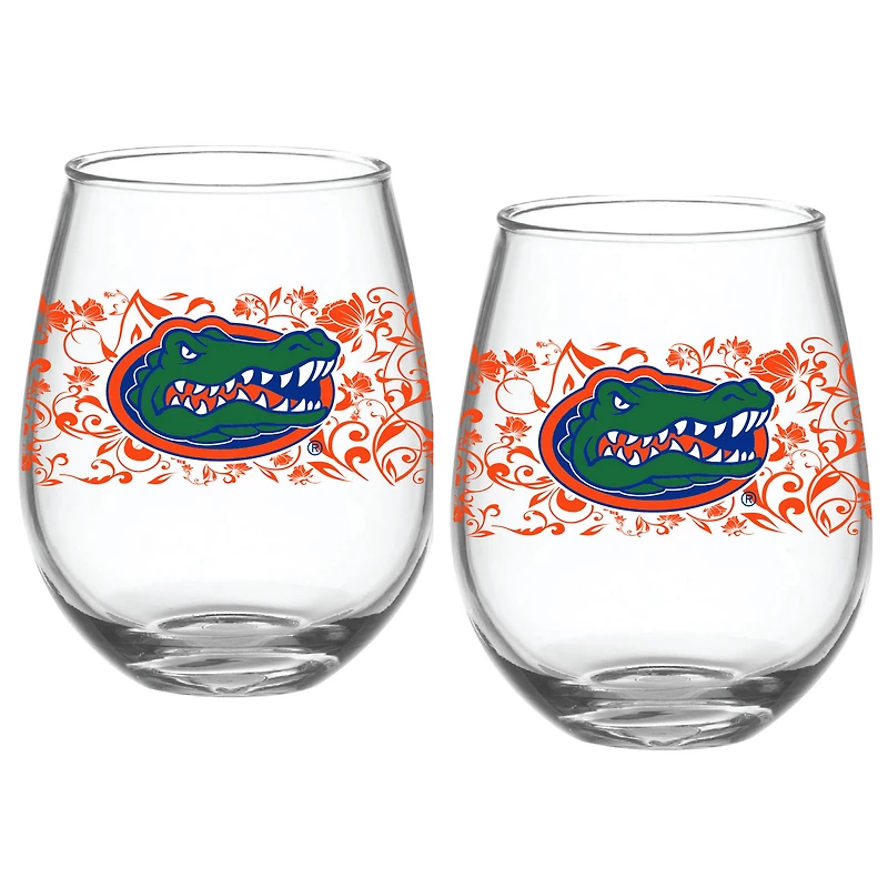 Florida Gators Two-Pack 15oz. Floral Stemless Glass Set