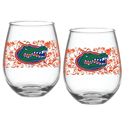 Florida Gators Two-Pack 15oz. Floral Stemless Glass Set