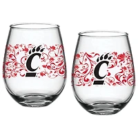 Cincinnati Bearcats Two-Pack 15oz. Floral Stemless Glass Set
