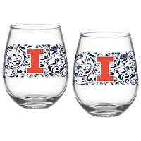 Illinois Fighting Illini Two-Pack 15oz. Floral Stemless Glass Set