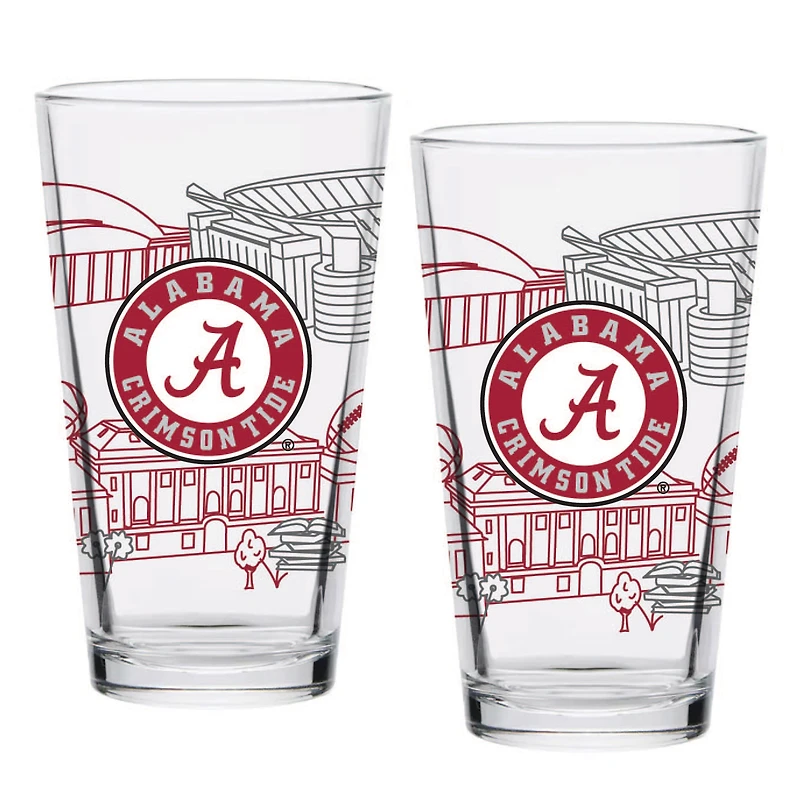 Alabama Crimson Tide Two-Pack 16oz. Campus Line Art Pint Glass Set