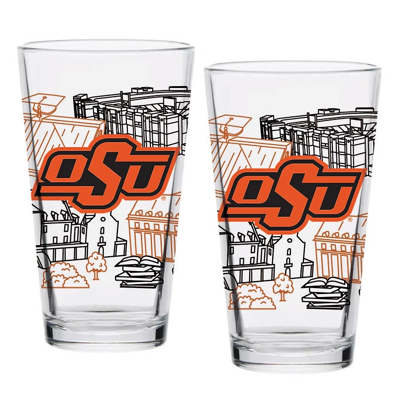 Oklahoma State Cowboys Two-Pack 16oz. Campus Line Art Pint Glass Set