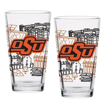 Oklahoma State Cowboys Two-Pack 16oz. Campus Line Art Pint Glass Set