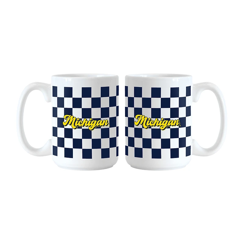 Logo Brands Michigan Wolverines 2-Pack 15oz. Checkered Wordmark Mug Set