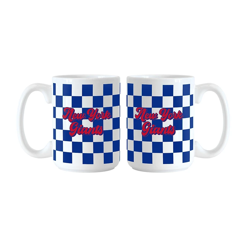 New York Giants 2-Pack 15oz. Checkered Wordmark Mug Set