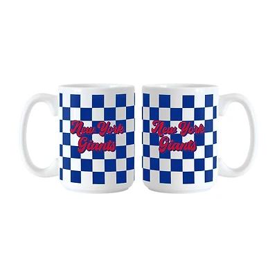 New York Giants 2-Pack 15oz. Checkered Wordmark Mug Set